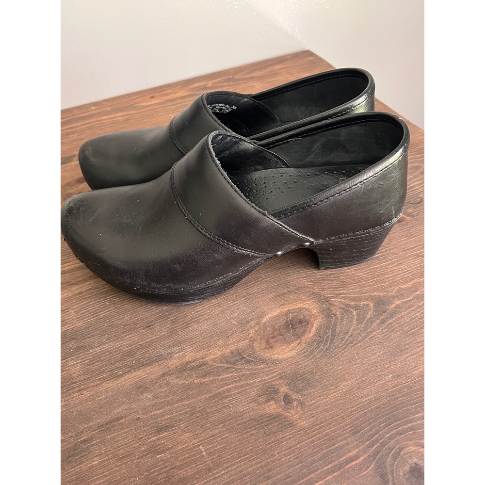 Dansko Black Slip‎ On Heeled Clog Eur Size 38